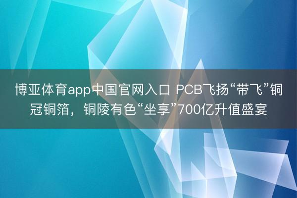 博亚体育app中国官网入口 PCB飞扬“带飞”铜冠铜箔，铜陵有色“坐享”700亿升值盛宴